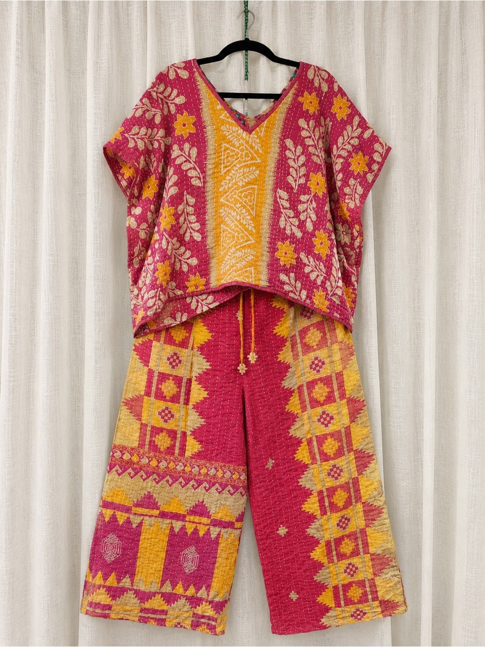 Pink & Yellow Patterned Two-Piece Pantsuit